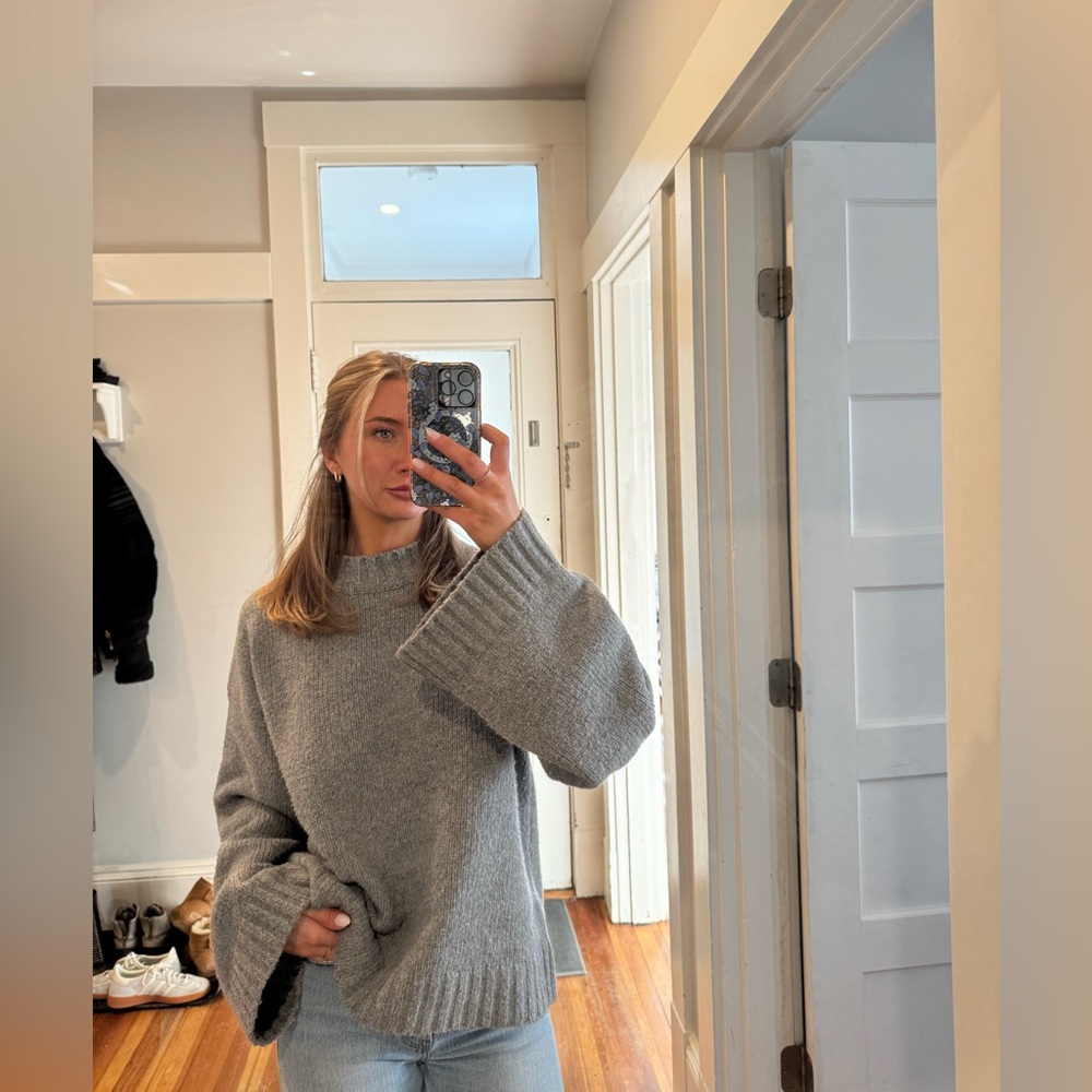White Fox Boutique Gray Oversized Funnel Neck Sweater